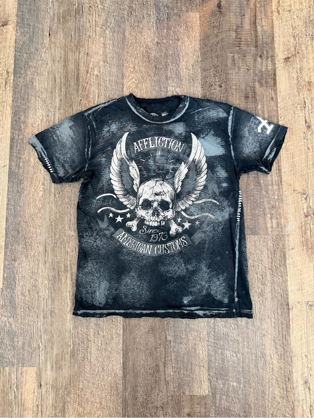 Affliction Men’s Large Black Graphic Skull Wing American Customs T-Shirt